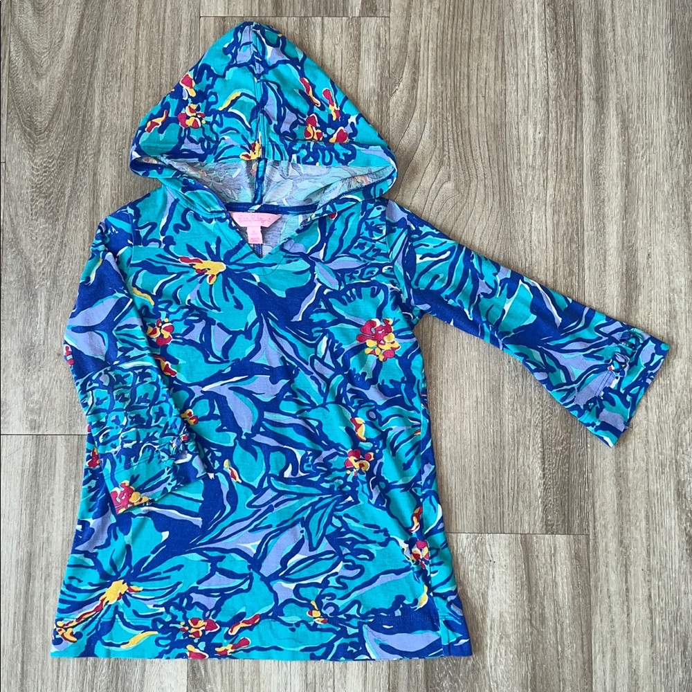 [Lilly Pulitzer] Hooded Long Sleeve Knit Dress in Iris Blue Mai Tai